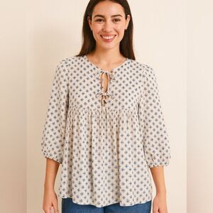 Emerson Fry White and Blue Floral Blouse NWOT